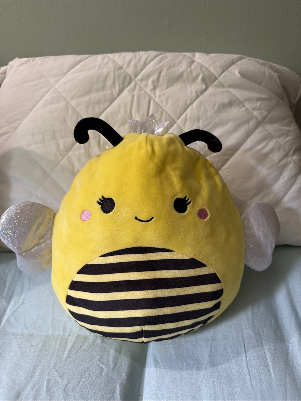 Squishmallows Yellow Bee Plush with Black Stripes and Sparkle Wings